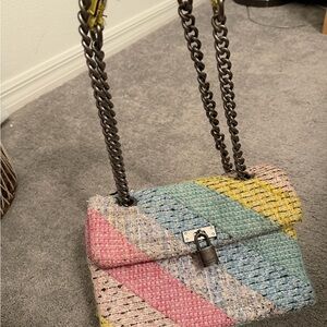 Kurt Geiger Pastel Multicolor Tweed Chain Crossbody Bag